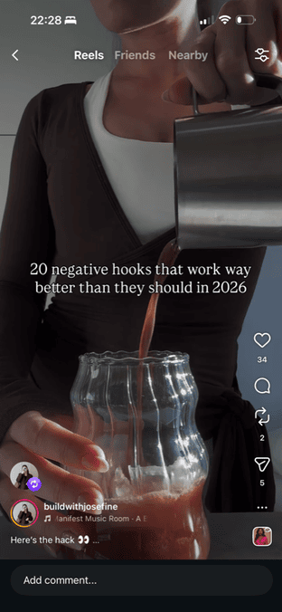 Text overlay reel example with negative hooks caption