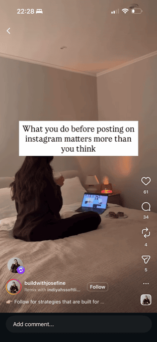 Text overlay reel example about posting preparation